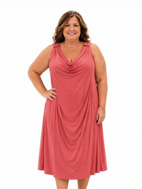 GEORGE Draped Sleeveless Midi Dress in Coral Pink. XXL